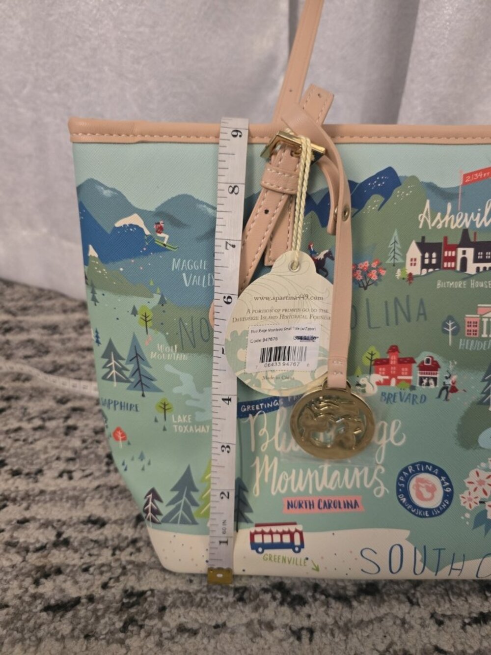 Spartina 449 Blue Ridge Mountains  Carolina Shoulder Totes Bag Purse MAP New Tag - Picture 9 of 10